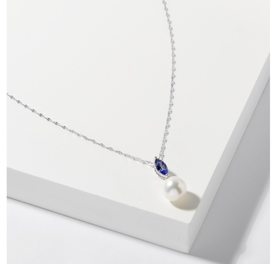 Image 209934.jpg, Product 209-934 / Price $599.33, Imperial Pearls 14K White Gold 9-9.5mm Freshwater Cultured Pearl, Tanzanite & Diamond Pendant With Chain from Imperial Pearls on TSC.ca's Jewellery department