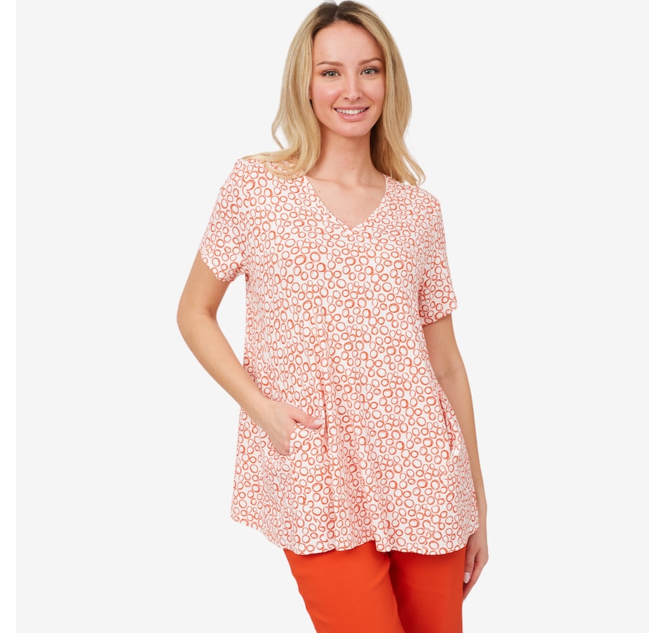 Image 210116_RDOR.jpg, Product 210-116 / Price $54.88, Wynne Style Circle Print Butterfly V-Neck Tee with Pockets from Wynnelayers on TSC.ca's Fashion department