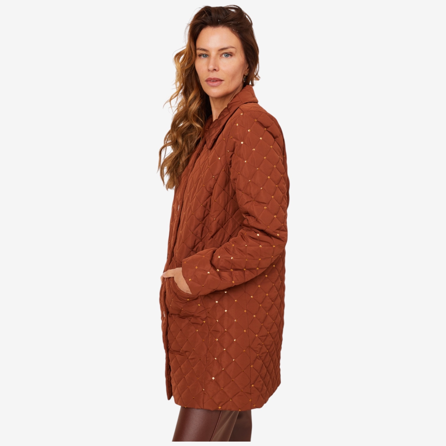 ジャケット・アウター Sillage / IRIDESCENT QUILTED PEACOAT Nina Leonard Sequin Quilted Jacket - TSC.ca