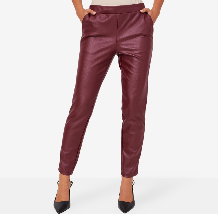 Nina Leonard Elastic Waist Narrow Leg Faux Leather Pant - TSC.ca
