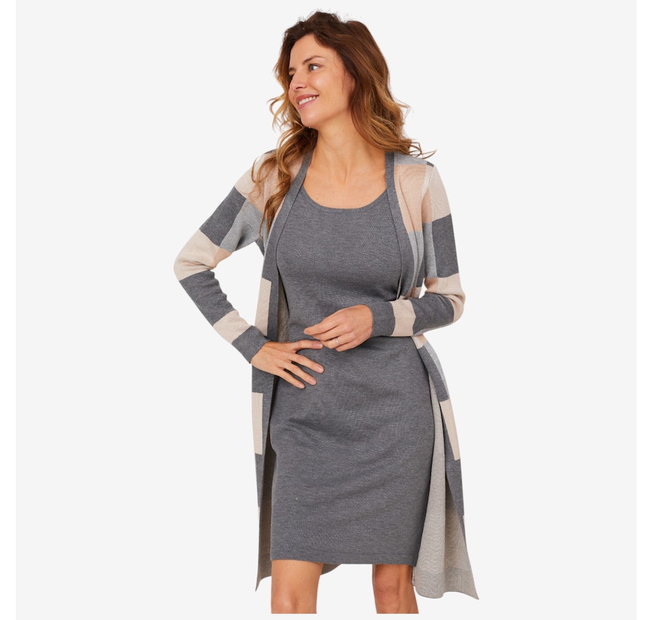 Image 210201_GRTAN.jpg, Product 210-201 / Price $67.88, Nina Leonard Jewel Neck Long Sleeve Knit Twofer Dress from Nina Leonard on TSC.ca's Fashion department