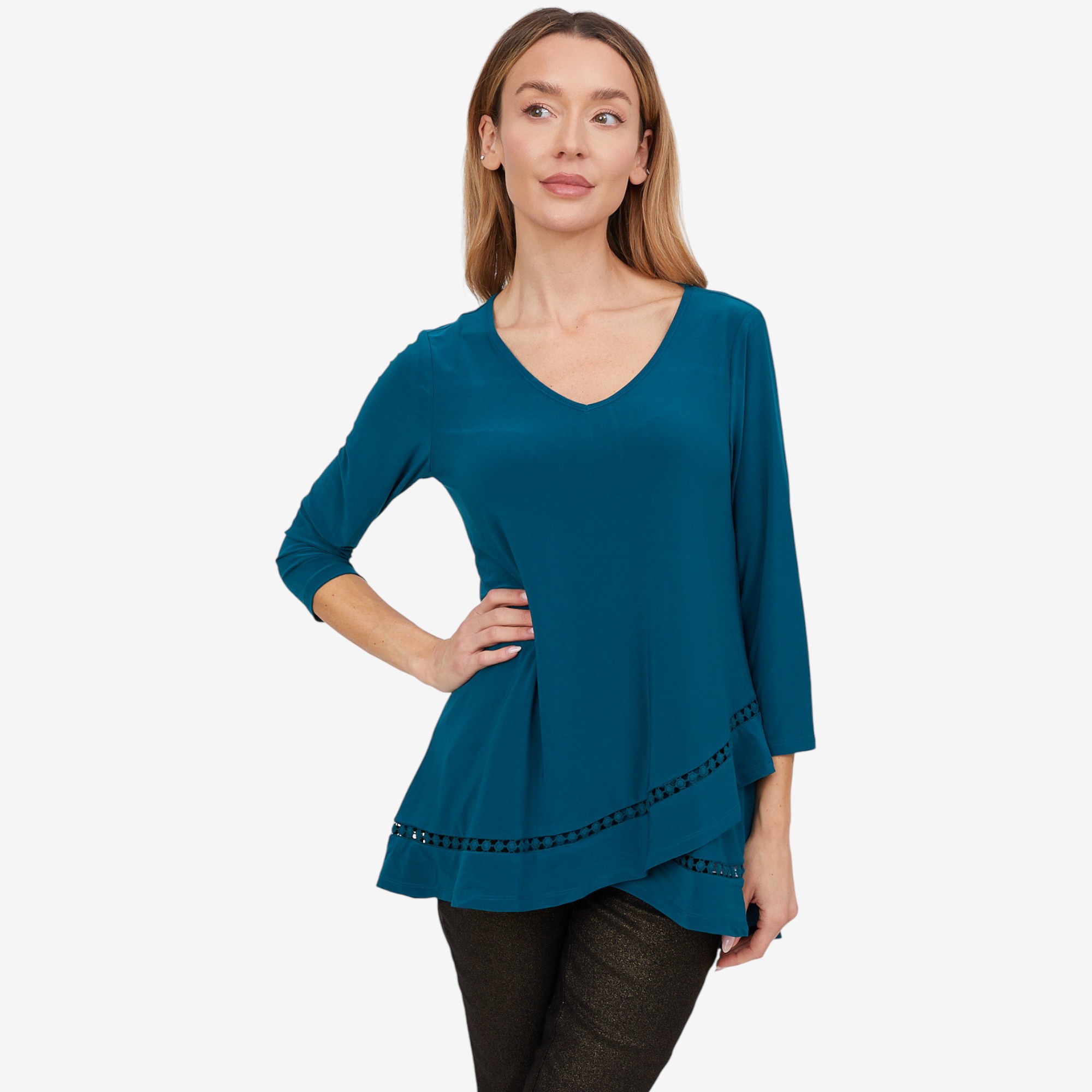 Nina Leonard V-Neck High Low Tulip Hem Tunic - TSC.ca