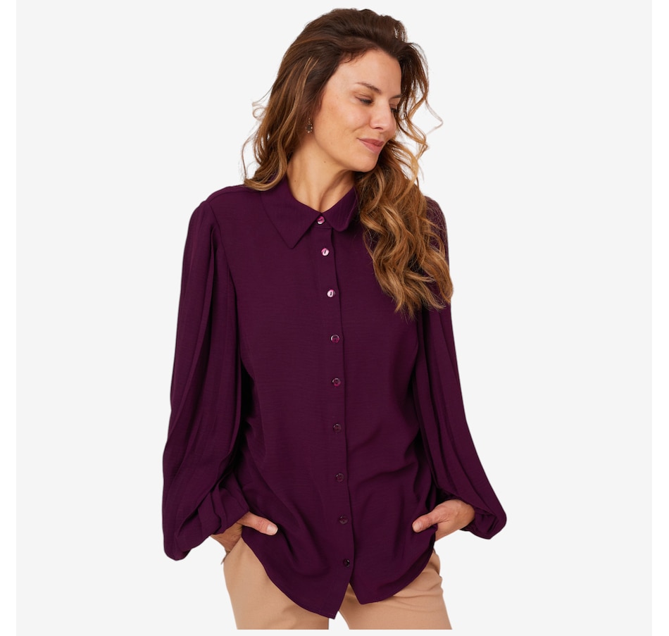 Image 210212_BCKPL.jpg, Product 210-212 / Price $44.88, Nina Leonard Textured Wave Long Sleeve Collared Button Front Shirt from Nina Leonard on TSC.ca's Fashion department