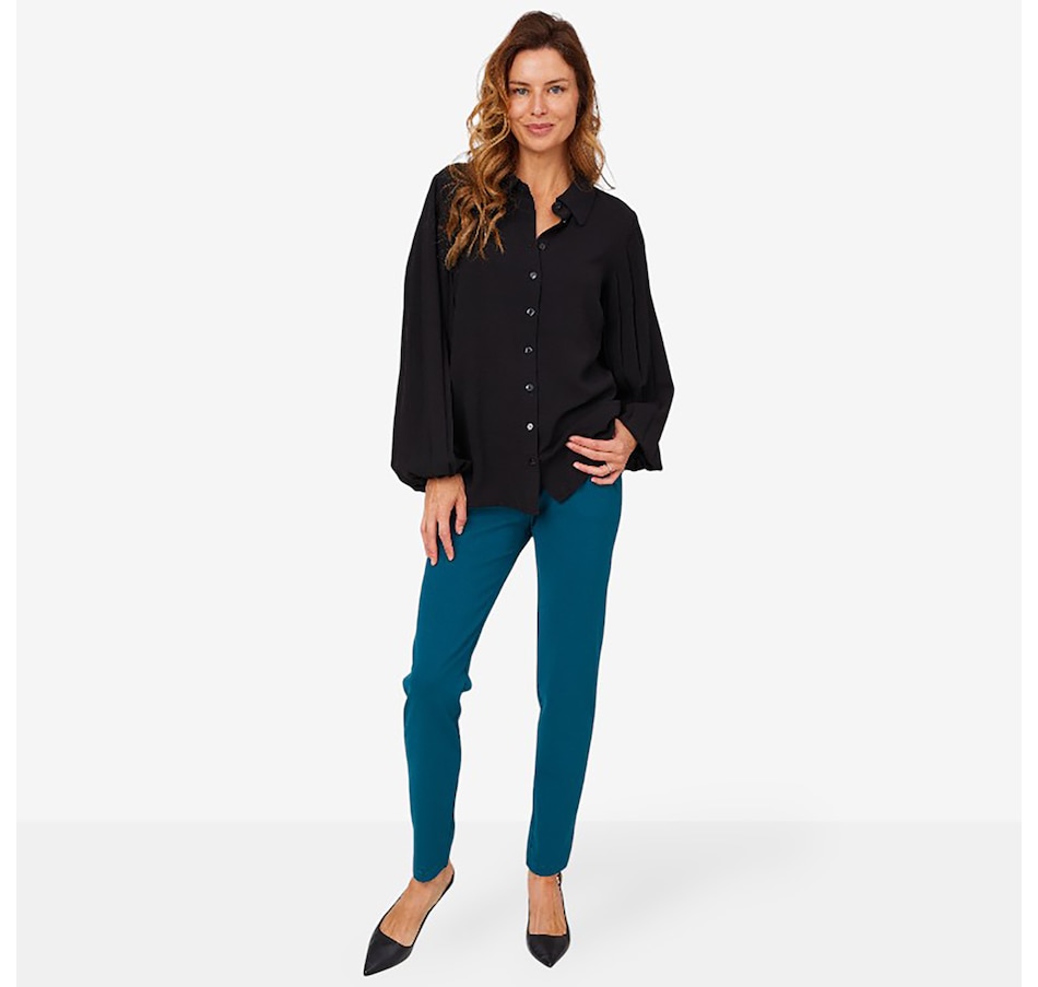 Image 210212_BLK.jpg, Product 210-212 / Price $44.88, Nina Leonard Textured Wave Long Sleeve Collared Button Front Shirt from Nina Leonard on TSC.ca's Fashion department