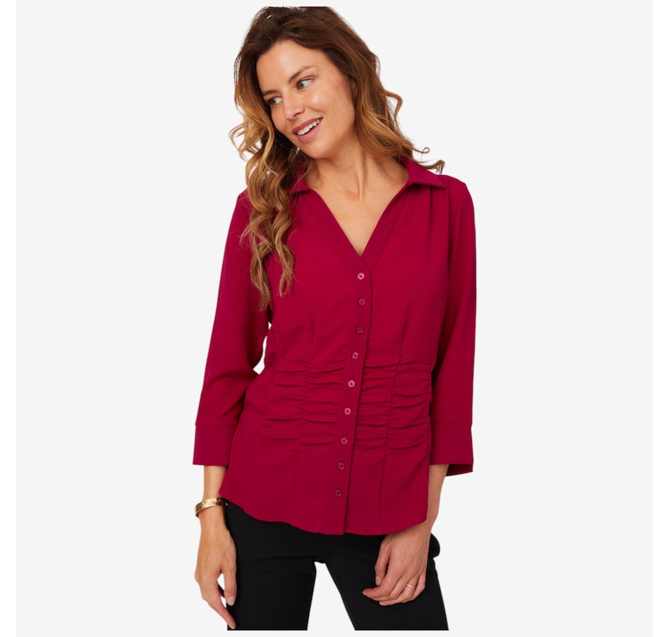 Image 210214_ALTMORE2.jpg, Product 210-214 / Price $52.88, Nina Leonard Button Front Collared Textured Wave Shirt from Nina Leonard on TSC.ca's Fashion department