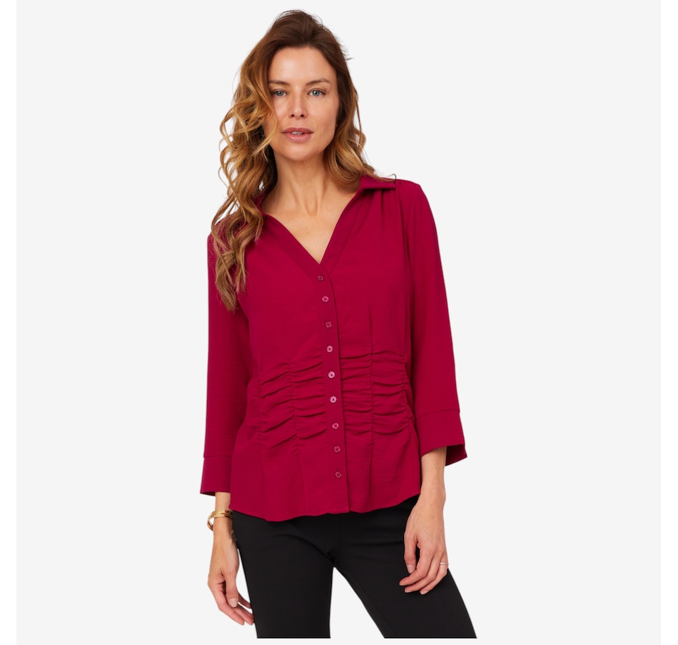 Image 210214_CRN.jpg, Product 210-214 / Price $52.88, Nina Leonard Button Front Collared Textured Wave Shirt from Nina Leonard on TSC.ca's Fashion department