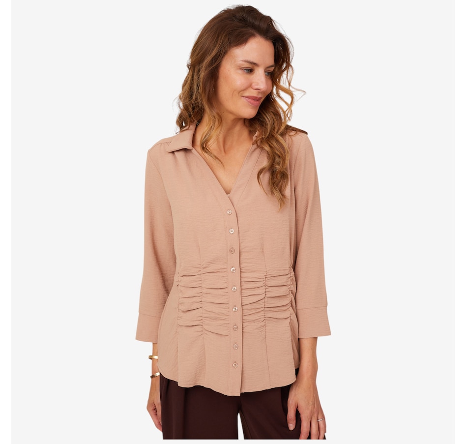Image 210214_PRLE.jpg, Product 210-214 / Price $52.88, Nina Leonard Button Front Collared Textured Wave Shirt from Nina Leonard on TSC.ca's Fashion department