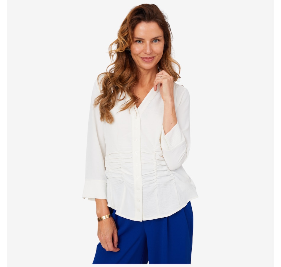 Image 210214_WHT.jpg, Product 210-214 / Price $52.88, Nina Leonard Button Front Collared Textured Wave Shirt from Nina Leonard on TSC.ca's Fashion department
