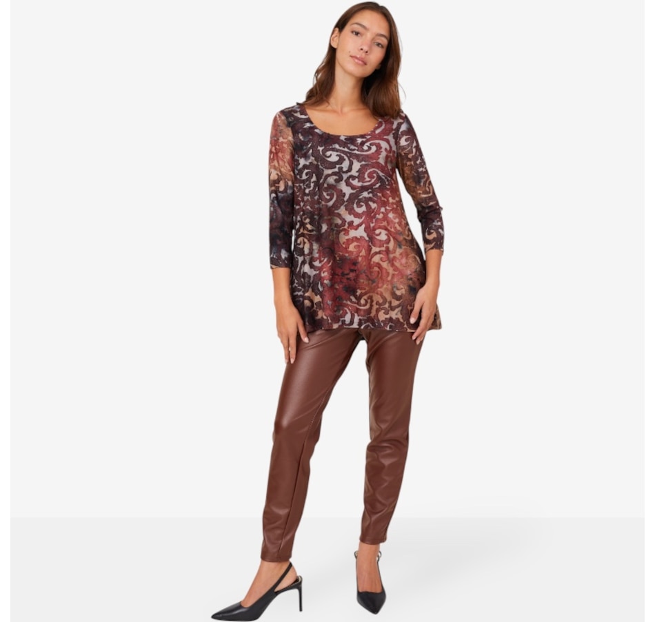 Image 210216_ALTMORE1.jpg, Product 210-216 / Price $44.88, Nina Leonard 3/4 Sleeve High Low Hem Burnout Knit Top from Nina Leonard on TSC.ca's Fashion department