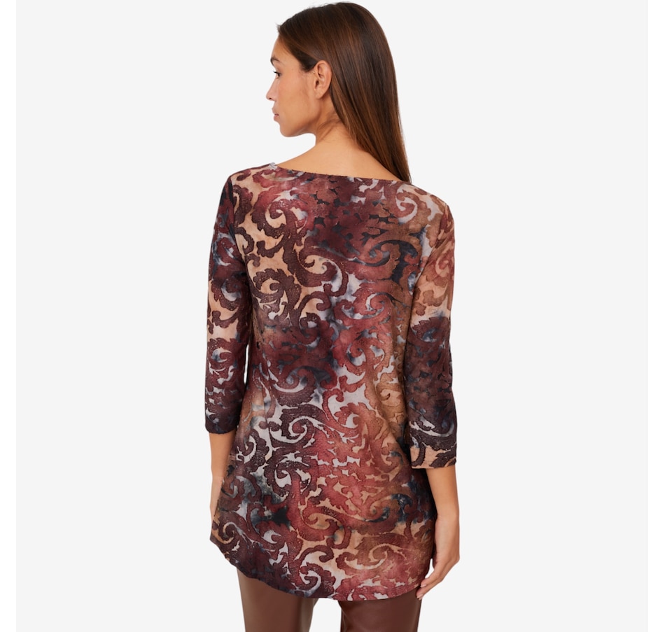 Image 210216_ALTMORE2.jpg, Product 210-216 / Price $44.88, Nina Leonard 3/4 Sleeve High Low Hem Burnout Knit Top from Nina Leonard on TSC.ca's Fashion department