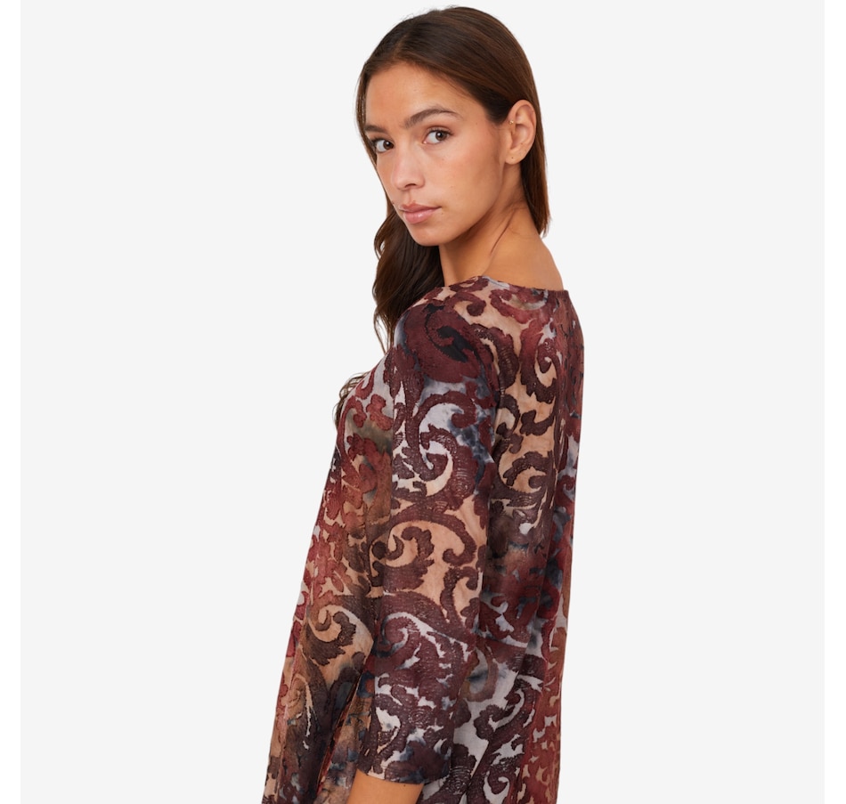 Image 210216_ALTMORE3.jpg, Product 210-216 / Price $44.88, Nina Leonard 3/4 Sleeve High Low Hem Burnout Knit Top from Nina Leonard on TSC.ca's Fashion department