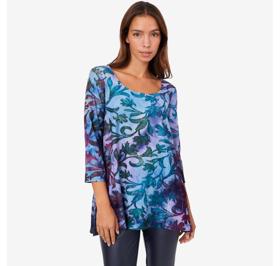 Image 210216_CBYMU.jpg, Product 210-216 / Price $44.88, Nina Leonard 3/4 Sleeve High Low Hem Burnout Knit Top from Nina Leonard on TSC.ca's Fashion department