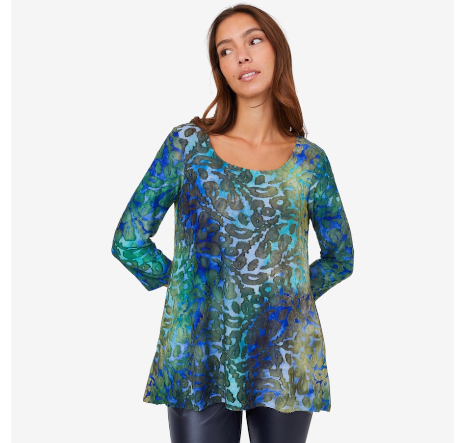 Image 210216_SEMI.jpg, Product 210-216 / Price $44.88, Nina Leonard 3/4 Sleeve High Low Hem Burnout Knit Top from Nina Leonard on TSC.ca's Fashion department