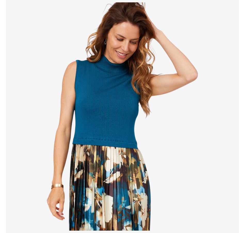 Image 210218_ALTMORE1.jpg, Product 210-218 / Price $59.88, Nina Leonard Sleeveless Mock Neck Midi Dress with Pleat Printed Skirt from Nina Leonard on TSC.ca's Fashion department