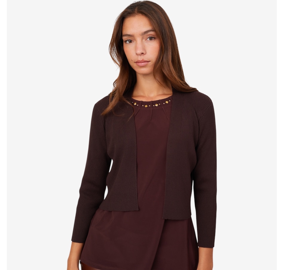 Image 210219_ESP.jpg, Product 210-219 / Price $52.88, Nina Leonard 3/4 Sleeve Ribbed Open Front Bolero from Nina Leonard on TSC.ca's Fashion department