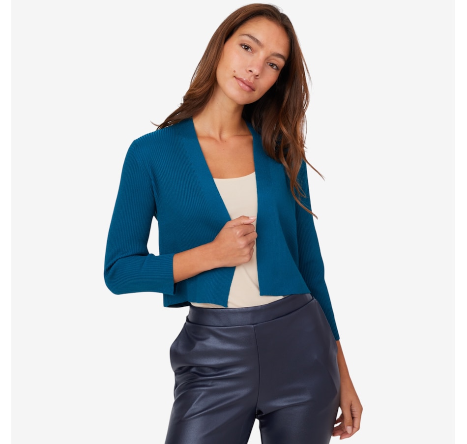 Image 210219_TLE.jpg, Product 210-219 / Price $52.88, Nina Leonard 3/4 Sleeve Ribbed Open Front Bolero from Nina Leonard on TSC.ca's Fashion department