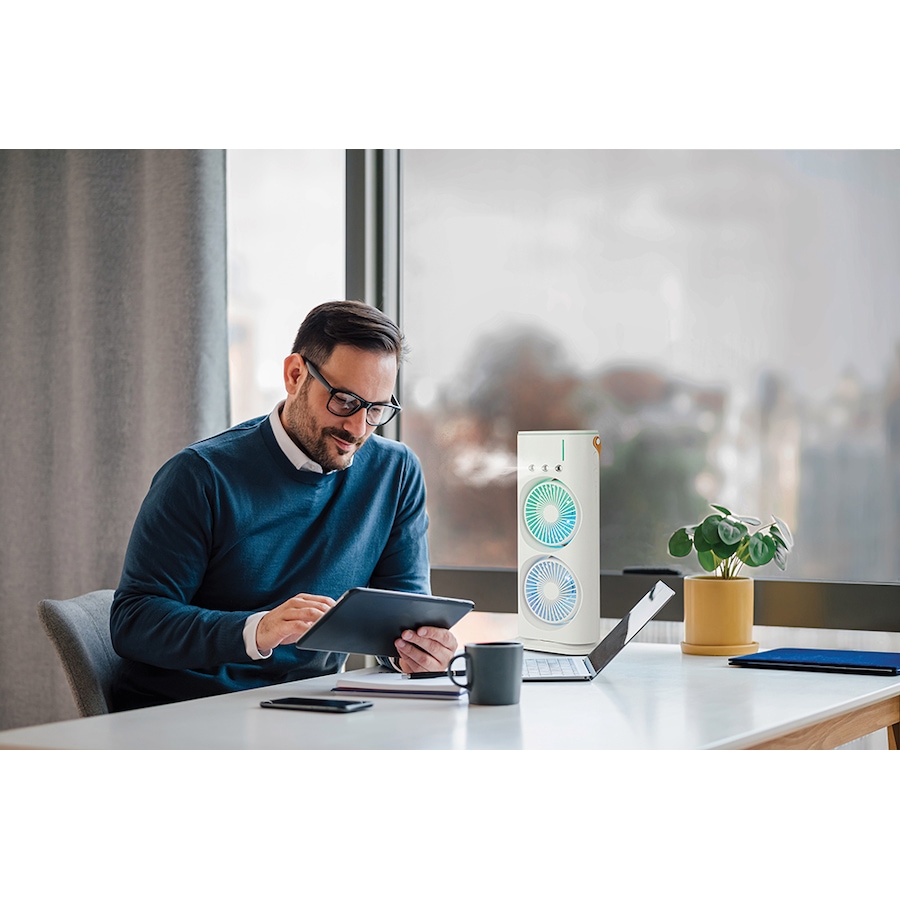 Image 210270_ALTMORE1.jpg, Product 210-270 / Price $39.88, Bell + Howell Aqua Breeze Oscillating Rechargeable Misting Fan from Bell + Howell on TSC.ca's Home & Garden department