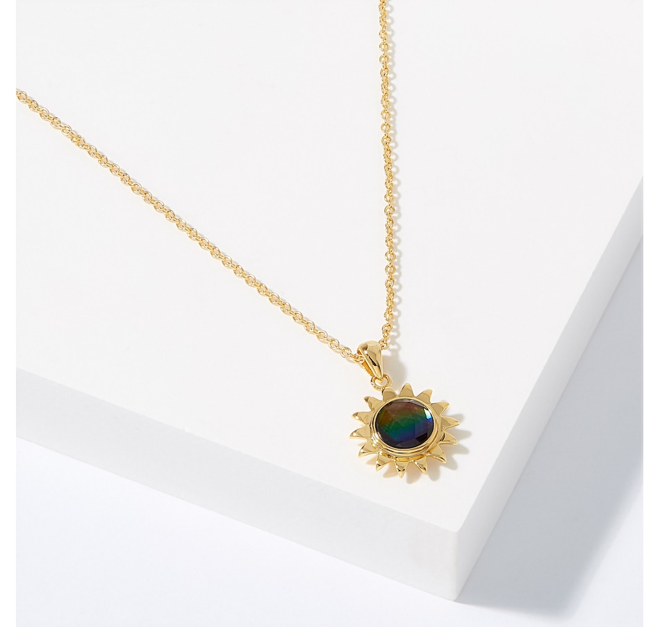 Image 210454_YGP.jpg, Product 210-454 / Price $329.99, Canadian Ammolite Gems Sterling Silver 8 mm Round Ammolite Sunflower Pendant with Chain from Canadian Ammolite Gems on TSC.ca's Jewellery department