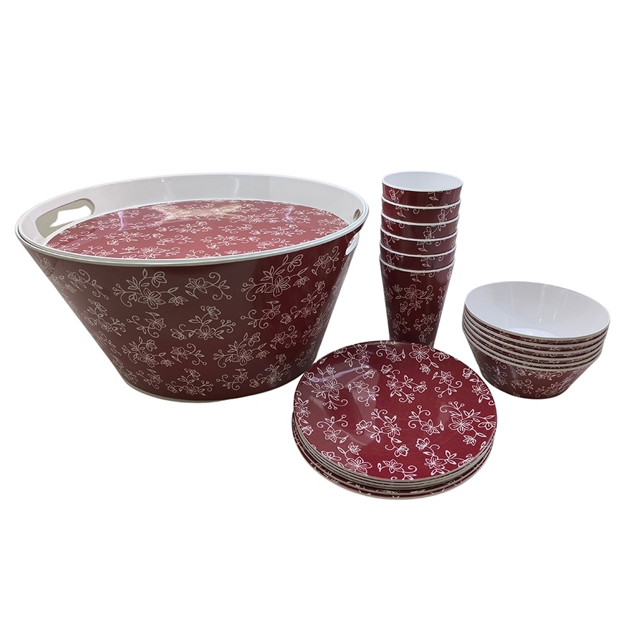 Image 210490_FLRED.jpg, Product 210-490 / Price $19.33, temp-tations 20-Piece Melamine Party Set from temp-tations on TSC.ca's Kitchen department