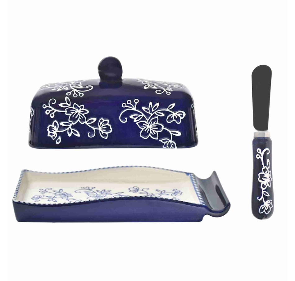 Image 210503_FLBLU.jpg, Product 210-503 / Price $22.99, temp-tations Covered Butter Dish with Spreader from temp-tations on TSC.ca's Kitchen department