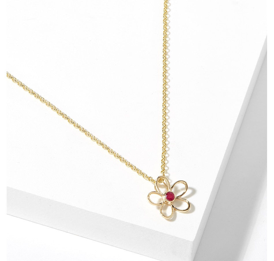 Image 210557.jpg, Product 210-557 / Price $699.99, Gem Creations 14K Yellow Gold 0.10 ctw Ruby Flower Pendant With Chain from Gem Creations on TSC.ca's Jewellery department