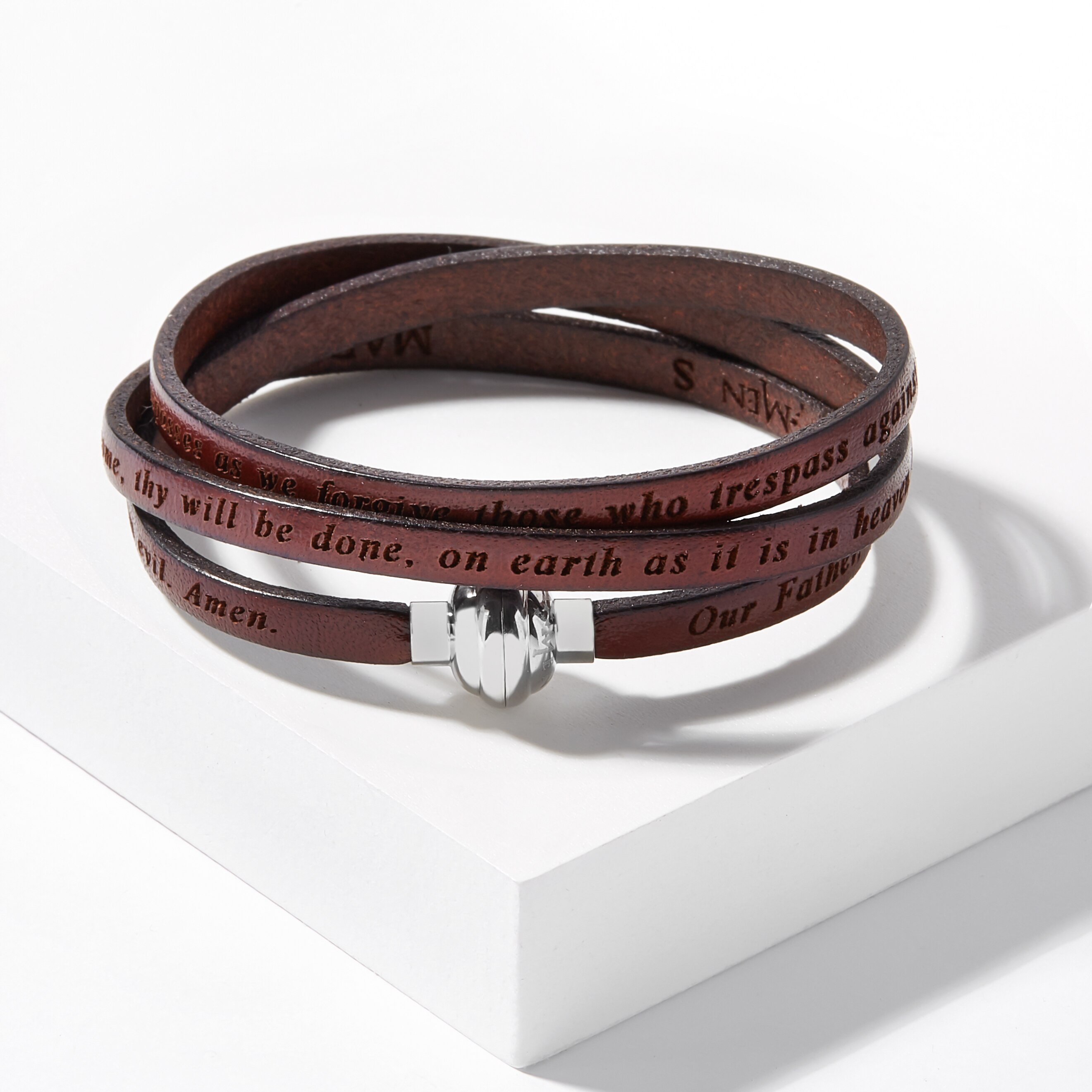 our father prayer leather bracelet