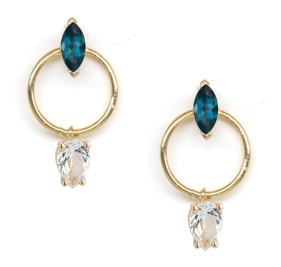 Image 211112.jpg, Product 211-112 / Price $639.99, Poppy Finch Yellow Gold Marquise Circle London Blue Topaz & White Topaz Earrings from Poppy Finch on TSC.ca's Jewellery department