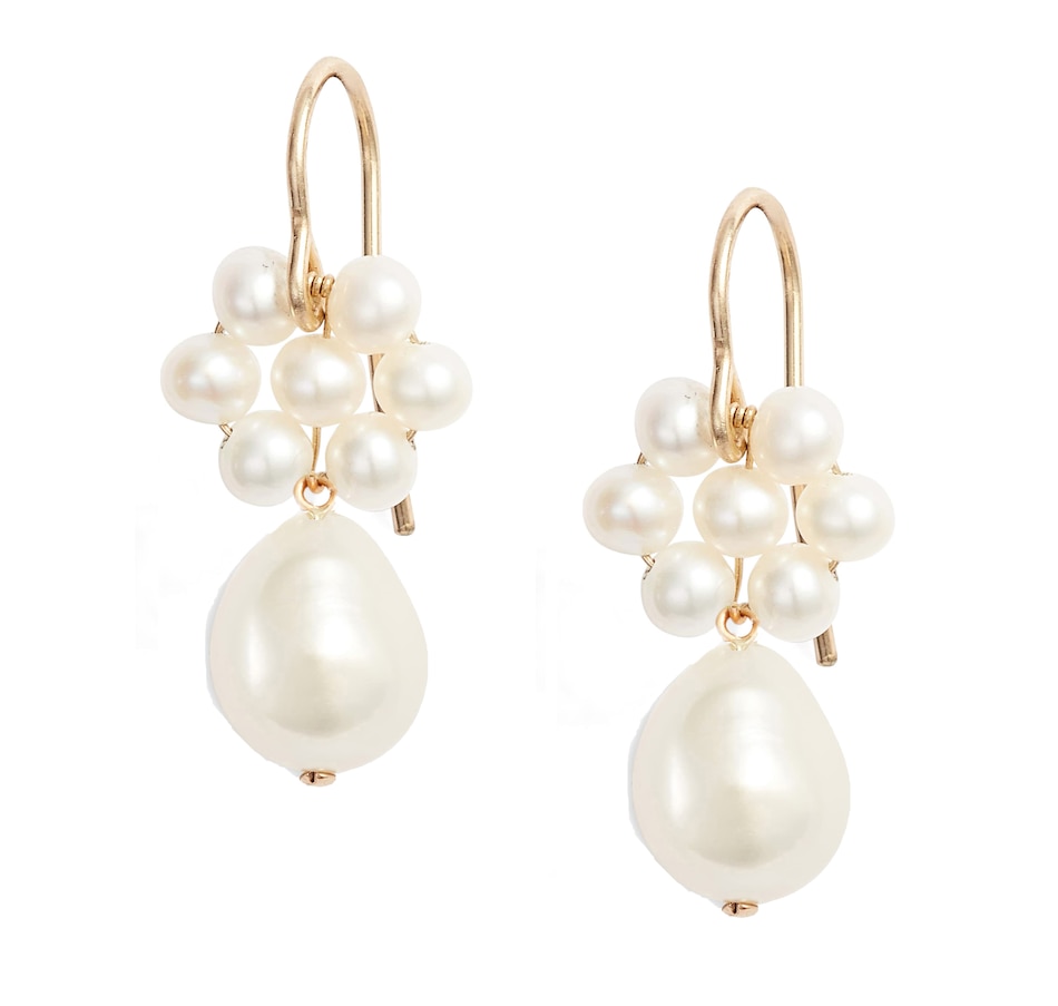 Image 211115.jpg, Product 211-115 / Price $445.00, Poppy Finch Yellow Gold Flower Pearl Baroque Dangle Earrings from Poppy Finch on TSC.ca's Jewellery department