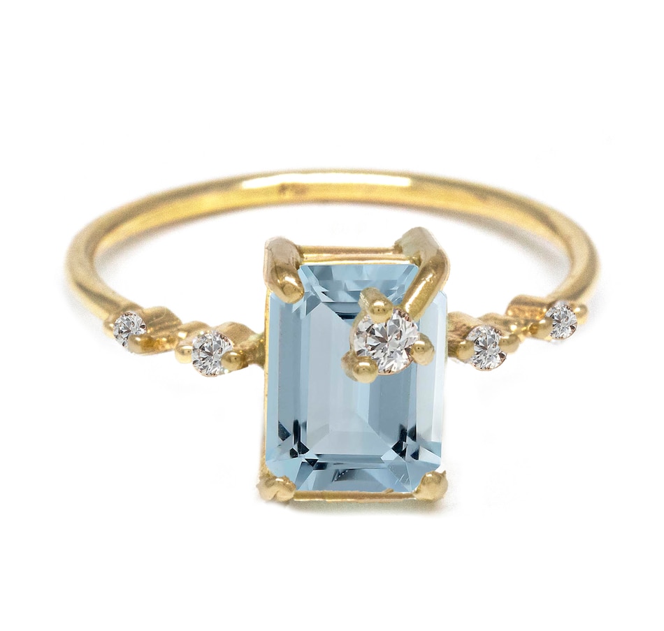 Image 211120.jpg, Product 211-120 / Price $1,525.00, Poppy Finch 14K Yellow Gold Emerald Cut Aquamarine Diamond Ring from Poppy Finch on TSC.ca's Jewellery department