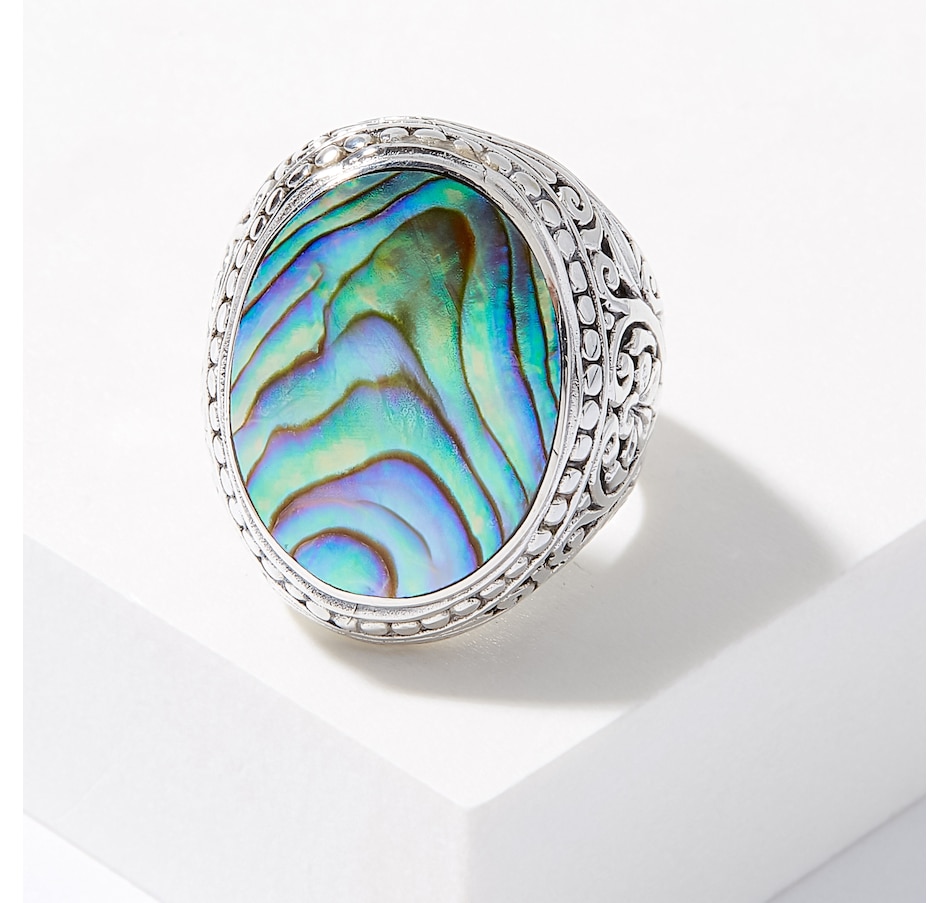 Image 211128.jpg, Product 211-128 / Price $119.99, Samuel B. Collection Sterling Silver Filegree Oval Abalone Ring from Samuel B. Collection on TSC.ca's Jewellery department