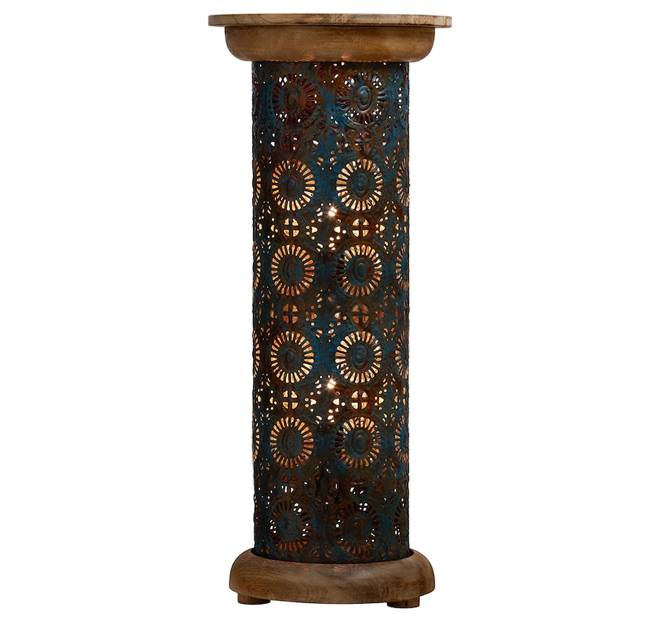 Image 211179.jpg, Product 211-179 / Price $167.88, Tiffany Style 23" Remi Punched Metal and Mango Wood Pedestal Floor Lamp from Tiffany Style Lighting on TSC.ca's Home & Garden department