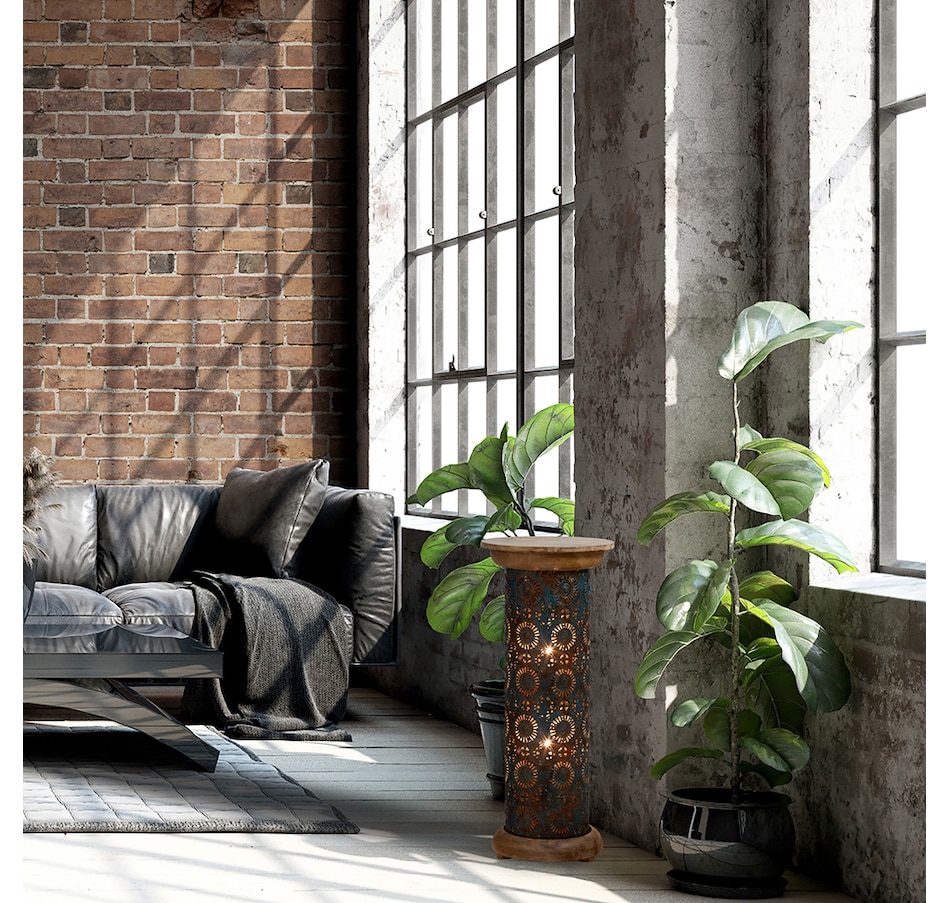 Image 211179_ALTMORE1.jpg, Product 211-179 / Price $167.88, Tiffany Style 23" Remi Punched Metal and Mango Wood Pedestal Floor Lamp from Tiffany Style Lighting on TSC.ca's Home & Garden department