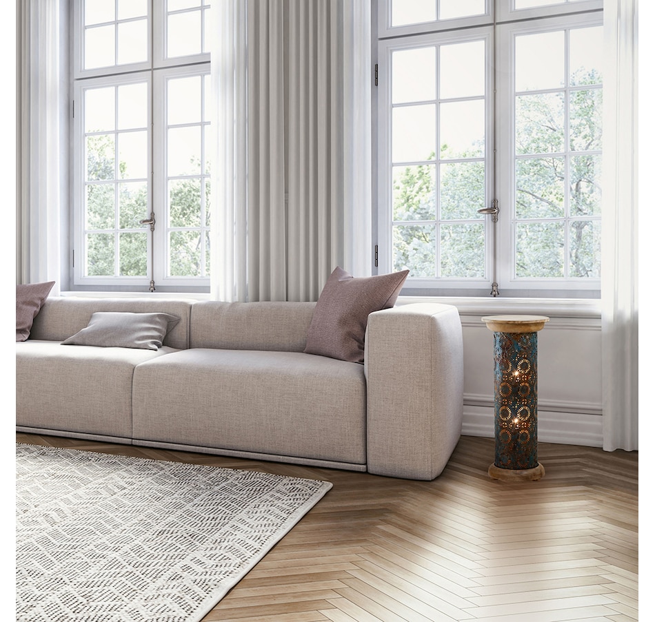 Image 211179_ALTMORE2.jpg, Product 211-179 / Price $167.88, Tiffany Style 23" Remi Punched Metal and Mango Wood Pedestal Floor Lamp from Tiffany Style Lighting on TSC.ca's Home & Garden department