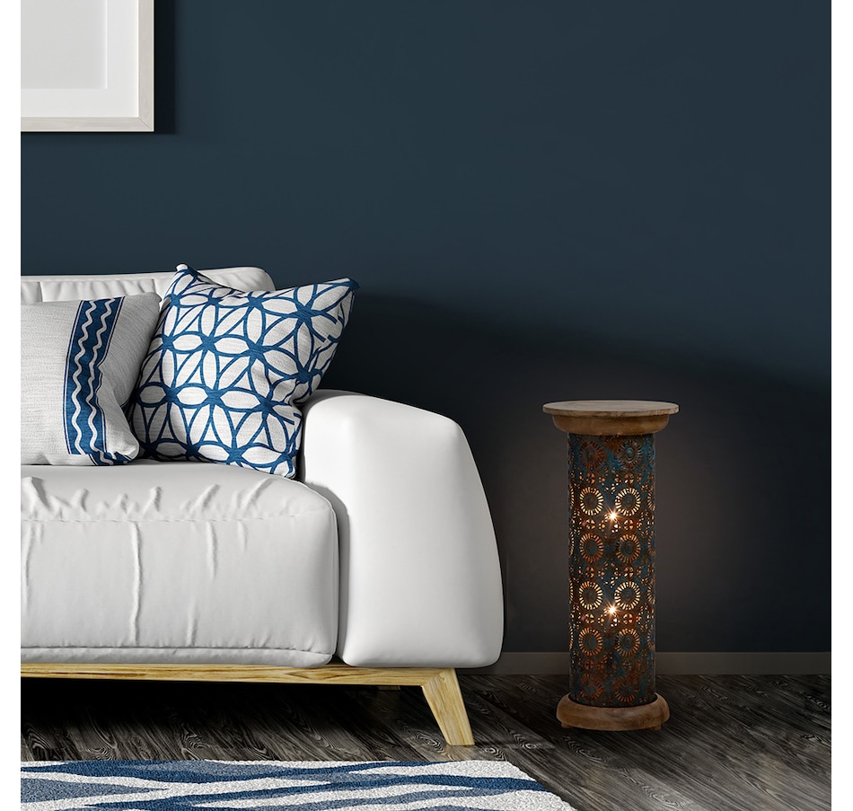 Image 211179_ALTMORE4.jpg, Product 211-179 / Price $167.88, Tiffany Style 23" Remi Punched Metal and Mango Wood Pedestal Floor Lamp from Tiffany Style Lighting on TSC.ca's Home & Garden department