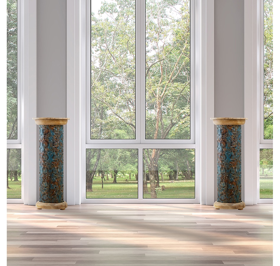 Image 211179_ALTMORE5.jpg, Product 211-179 / Price $167.88, Tiffany Style 23" Remi Punched Metal and Mango Wood Pedestal Floor Lamp from Tiffany Style Lighting on TSC.ca's Home & Garden department