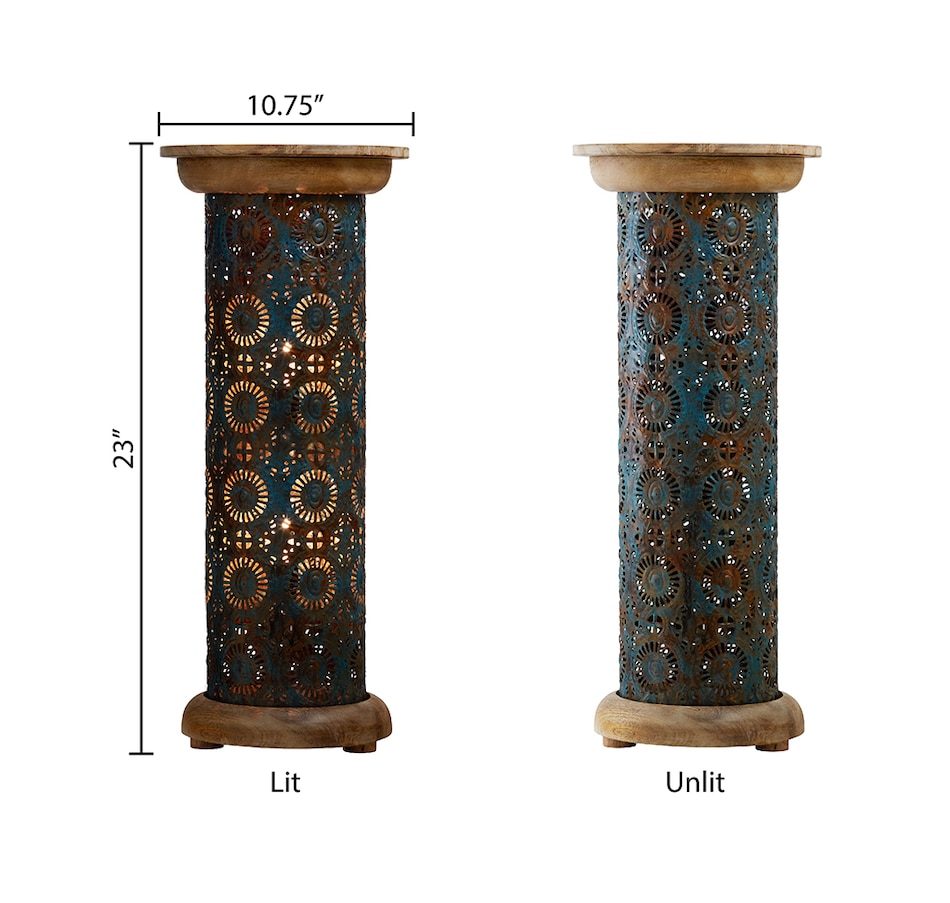 Image 211179_ALTMORE6.jpg, Product 211-179 / Price $167.88, Tiffany Style 23" Remi Punched Metal and Mango Wood Pedestal Floor Lamp from Tiffany Style Lighting on TSC.ca's Home & Garden department