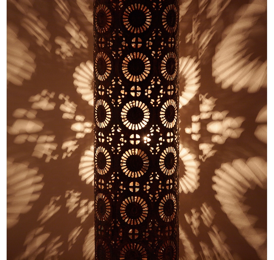 Image 211179_ALTMORE9.jpg, Product 211-179 / Price $167.88, Tiffany Style 23" Remi Punched Metal and Mango Wood Pedestal Floor Lamp from Tiffany Style Lighting on TSC.ca's Home & Garden department