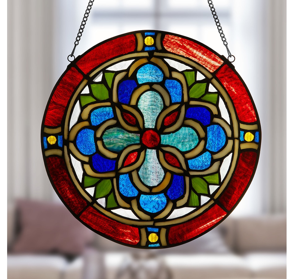 Image 211183_ALTMORE2.jpg, Product 211-183 / Price $119.99, Tiffany Style 12" Round Geometric Stained Glass Window Panel from Tiffany Style Lighting on TSC.ca's Home & Garden department
