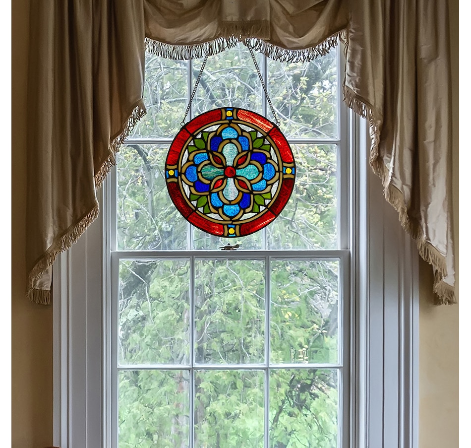 Image 211183_ALTMORE3.jpg, Product 211-183 / Price $119.99, Tiffany Style 12" Round Geometric Stained Glass Window Panel from Tiffany Style Lighting on TSC.ca's Home & Garden department