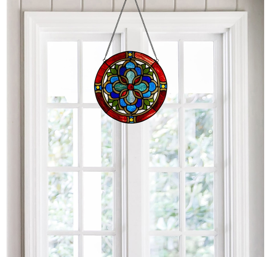 Image 211183_ALTMORE5.jpg, Product 211-183 / Price $119.99, Tiffany Style 12" Round Geometric Stained Glass Window Panel from Tiffany Style Lighting on TSC.ca's Home & Garden department