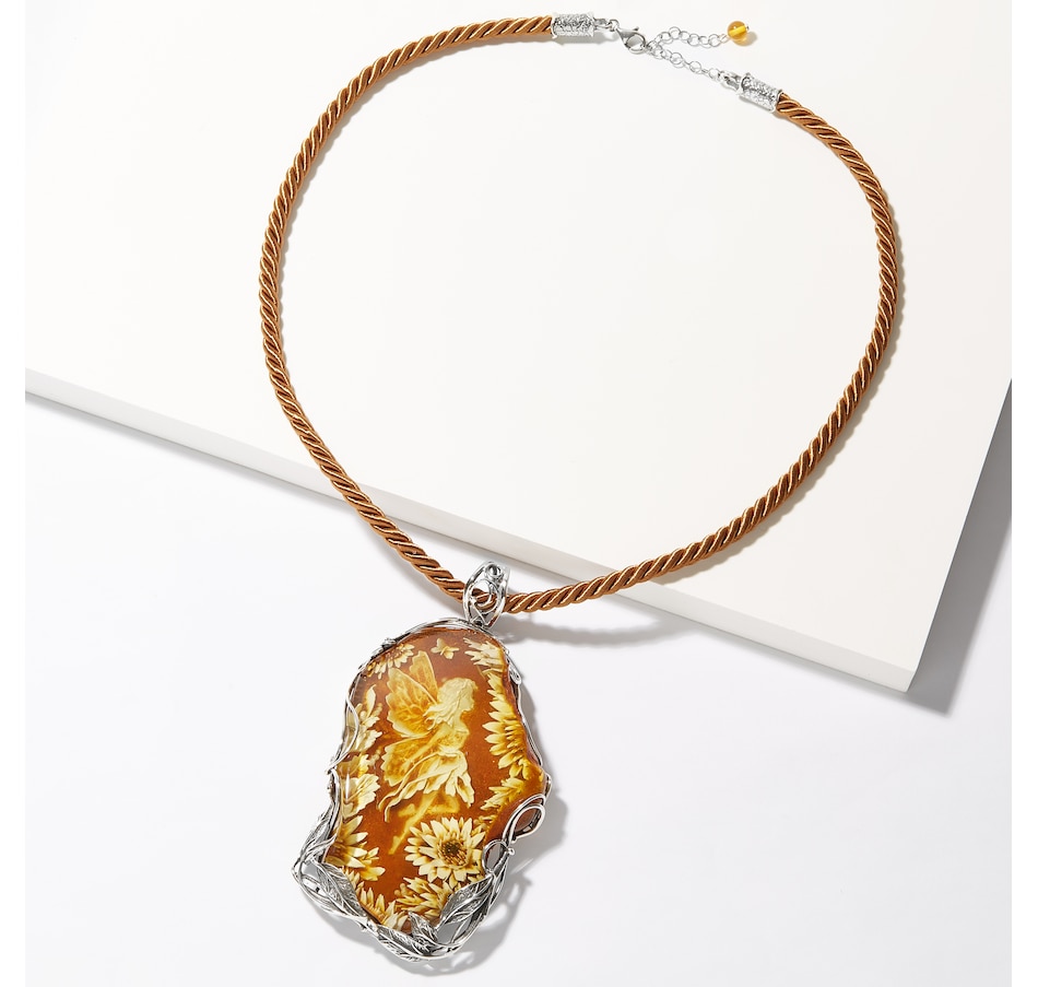 Image 211369.jpg, Product 211-369 / Price $1,711.99, Amber Extraordinaire Artisan Collection Sterling Silver Amber Fairy in Flowers Intaglio Pendant Necklace from Amber Extraordinaire on TSC.ca's Jewellery department