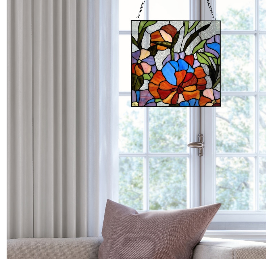 Image 211592_ALTMORE5.jpg, Product 211-592 / Price $59.88, Tiffany Style Multicolour Stained Glass Flowers Window Panel from Tiffany Style Lighting on TSC.ca's Home & Garden department