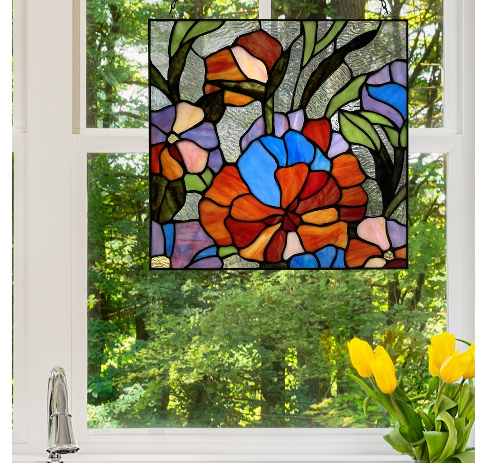 Image 211592_ALTMORE7.jpg, Product 211-592 / Price $59.88, Tiffany Style Multicolour Stained Glass Flowers Window Panel from Tiffany Style Lighting on TSC.ca's Home & Garden department