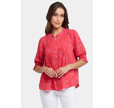 NYDJ Short Sleeve Pleated Peasant Blouse