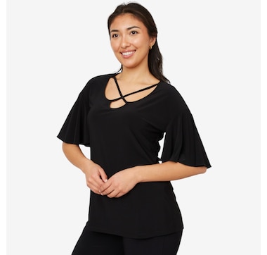 Marallis Flutter Sleeve Criss Cross Front Neck Detail Top