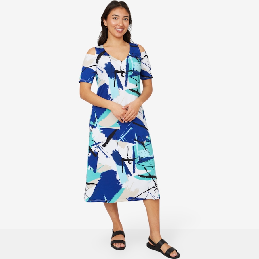 Image 211808_AQM.jpg, Product 211-808 / Price $29.33, Marallis Cold Shoulder ITY V-Neck Side Pockets Dress from Marallis on TSC.ca's Fashion department
