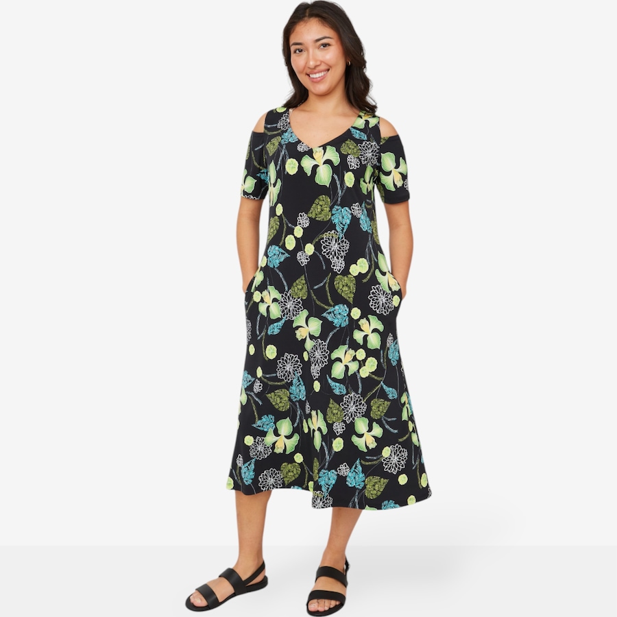 Image 211808_EARFL.jpg, Product 211-808 / Price $29.33, Marallis Cold Shoulder ITY V-Neck Side Pockets Dress from Marallis on TSC.ca's Fashion department