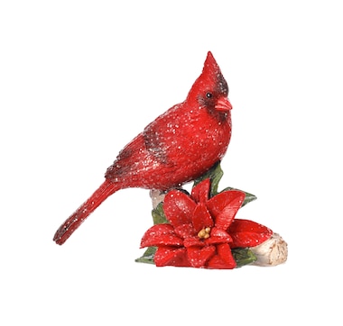 Holiday Memories Resin Cardinal with Poinsettia (set of 2)