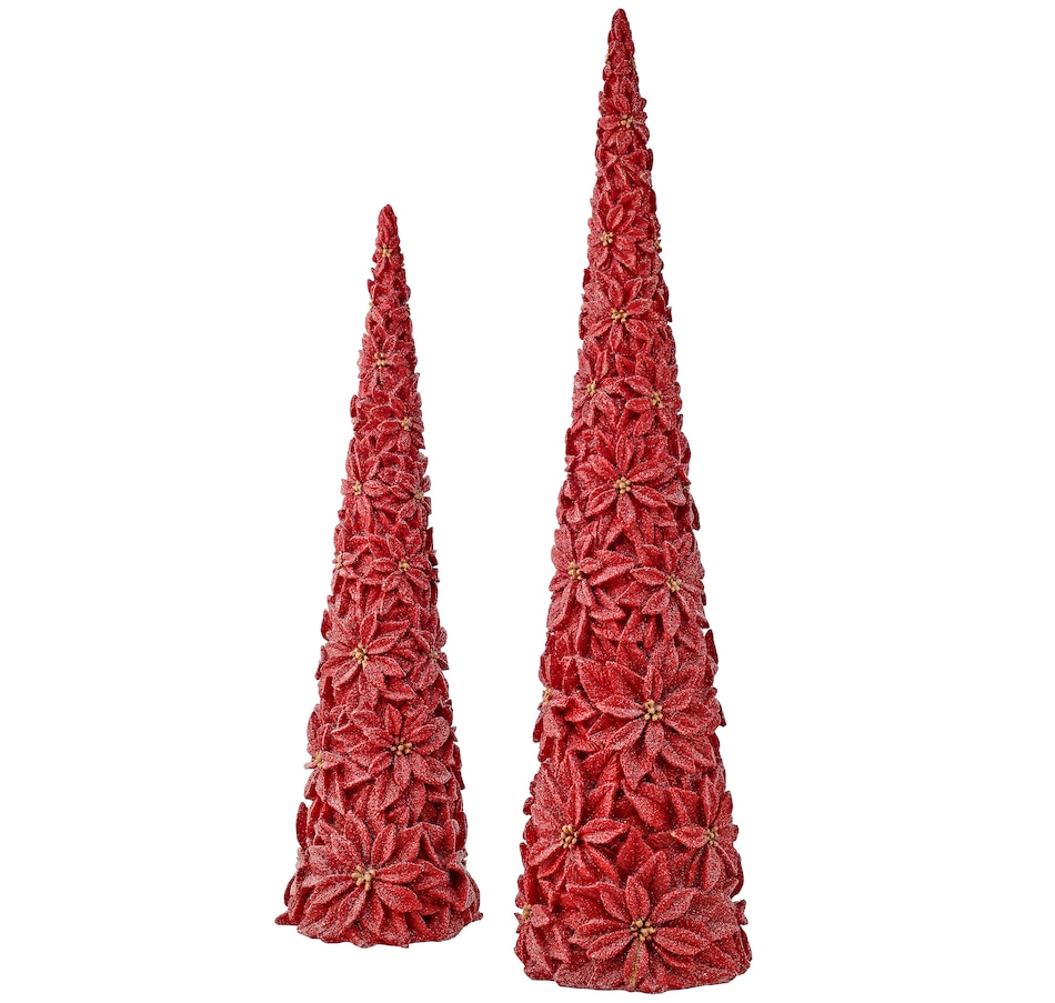 Image 212926.jpg, Product 212-926 / Price $44.99, Holiday Memories Poinsettia Cone Trees (set of 2) from Holiday Memories on TSC.ca's Home & Garden department