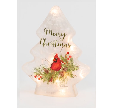 Holiday Memories 11.4" Lighted Frosted Glass Xmas Tree Luminary